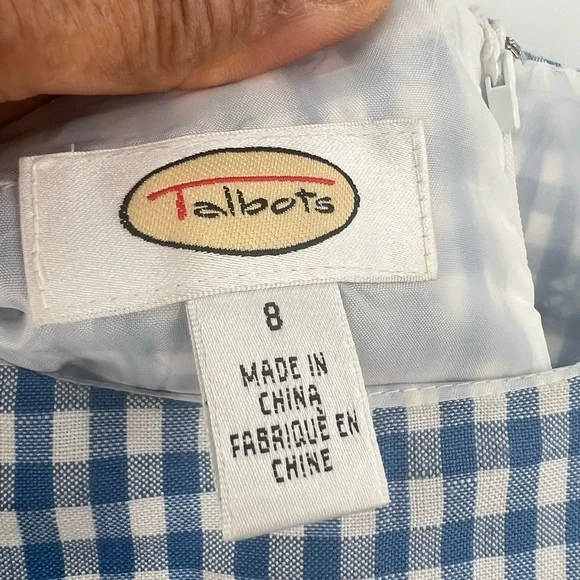 Talbots blue white sleeveless dress size 8 gingham - Picture 4 of 8